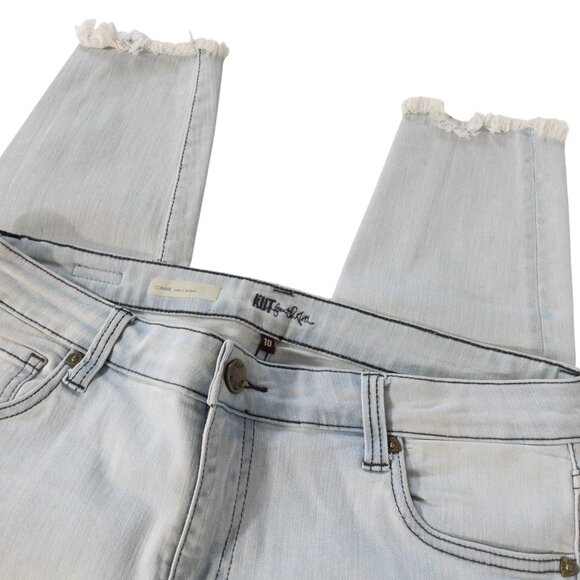 Kut from the Kloth Ankle Skinny White Light Blue Denim SZ 10 Raw Hem 28" L - Picture 12 of 13